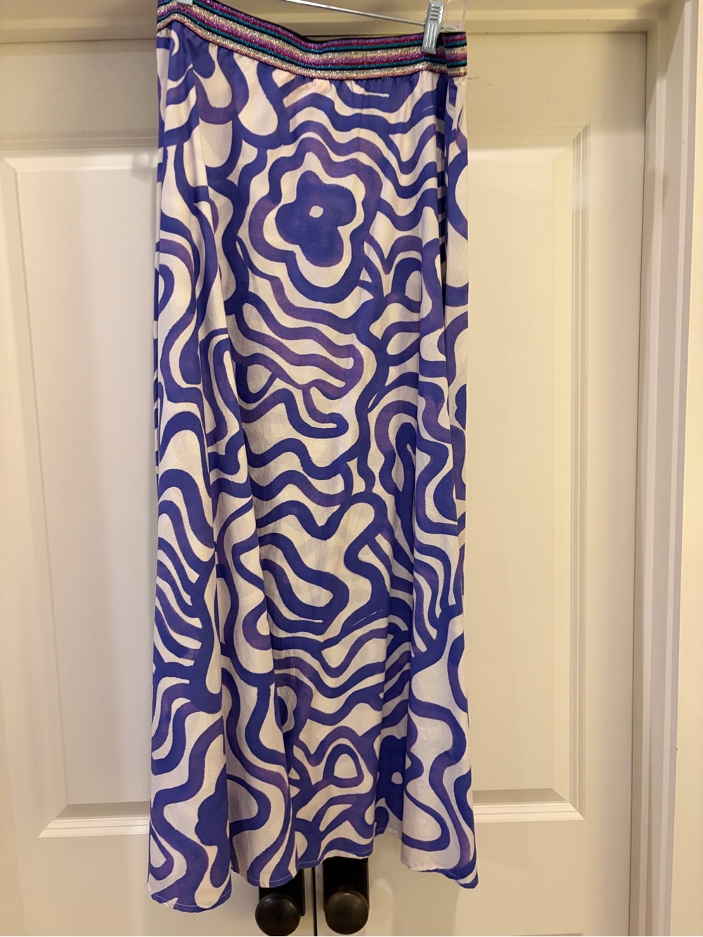 OLIPHANT Blueish-Purple & White Abstract Maxi Skirt with Metallic Waistband - Picture 2 of 3